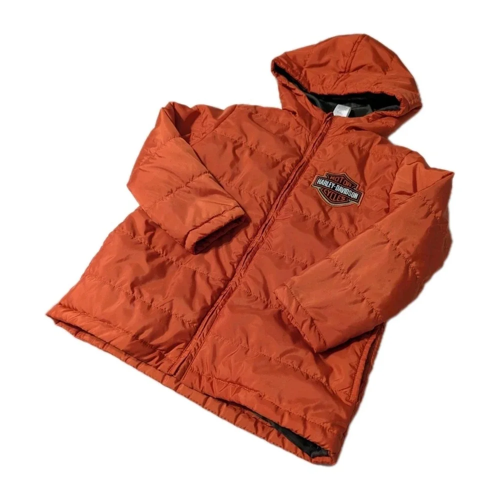 Harley-Davidson‎ Boys Bar & Shield Logo Channel Quilted Jacket Orange Puffer 6/7